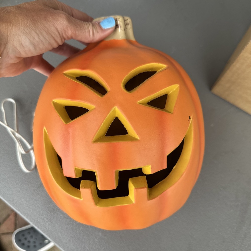 9" plastic Blow Mold pumpkin JOL lighted Halloween decoration face